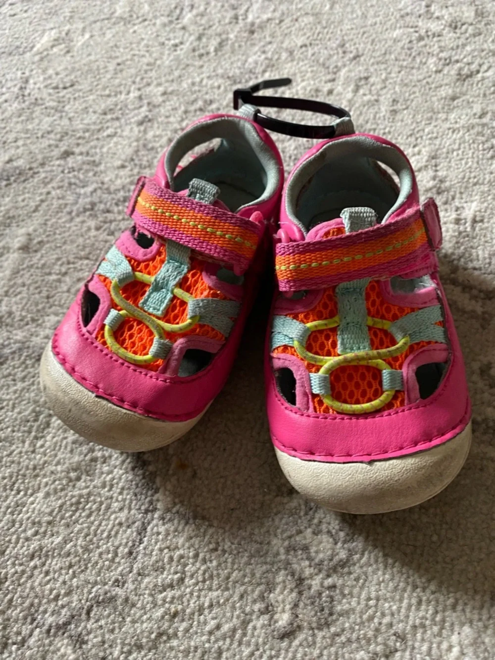 Stride Rite Girls Pink and Orange Water Shoes with Mint Accents
